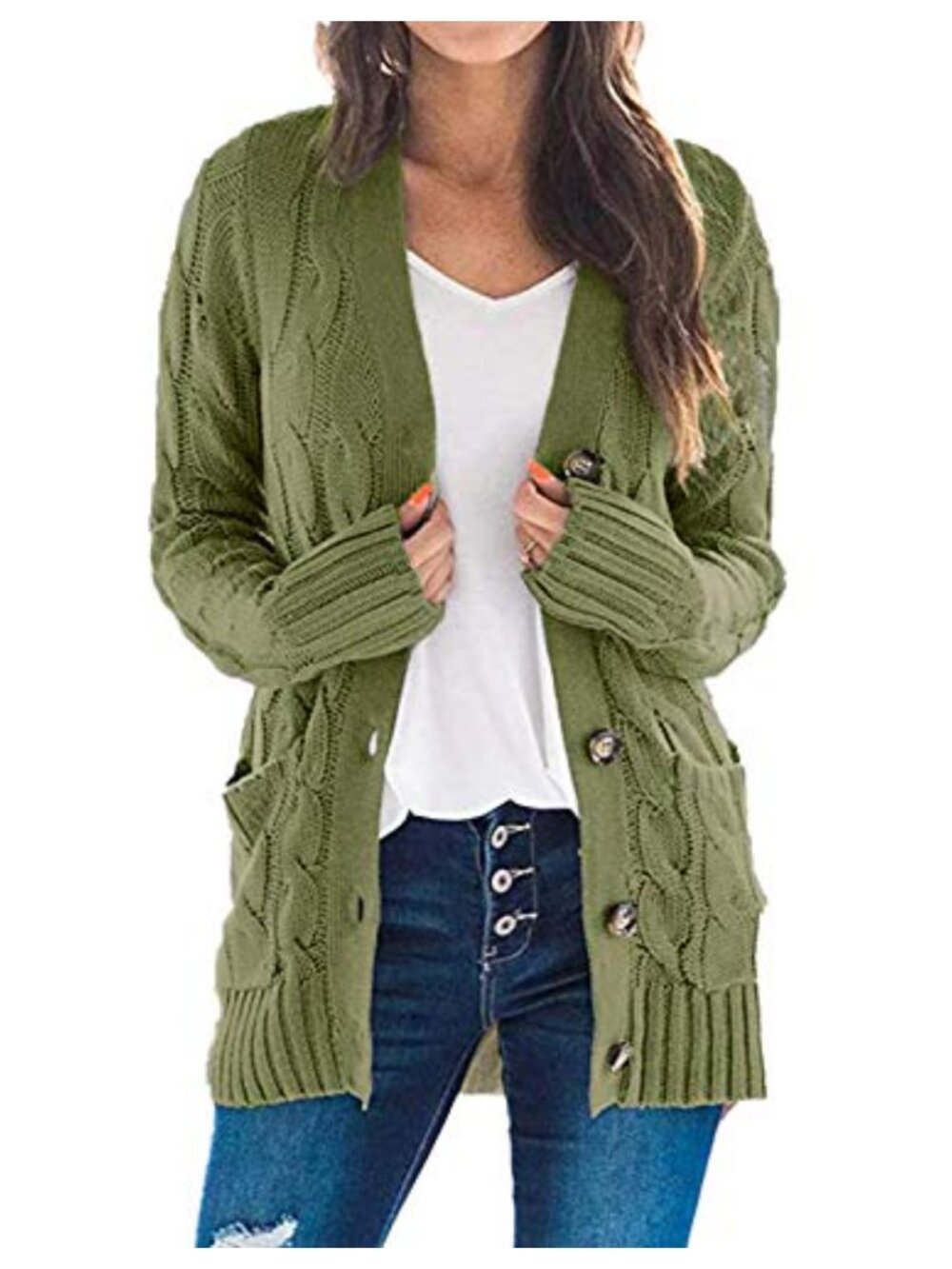 YACUN Women's Cable Knit Button Cardigan Long Sleeve Sweater